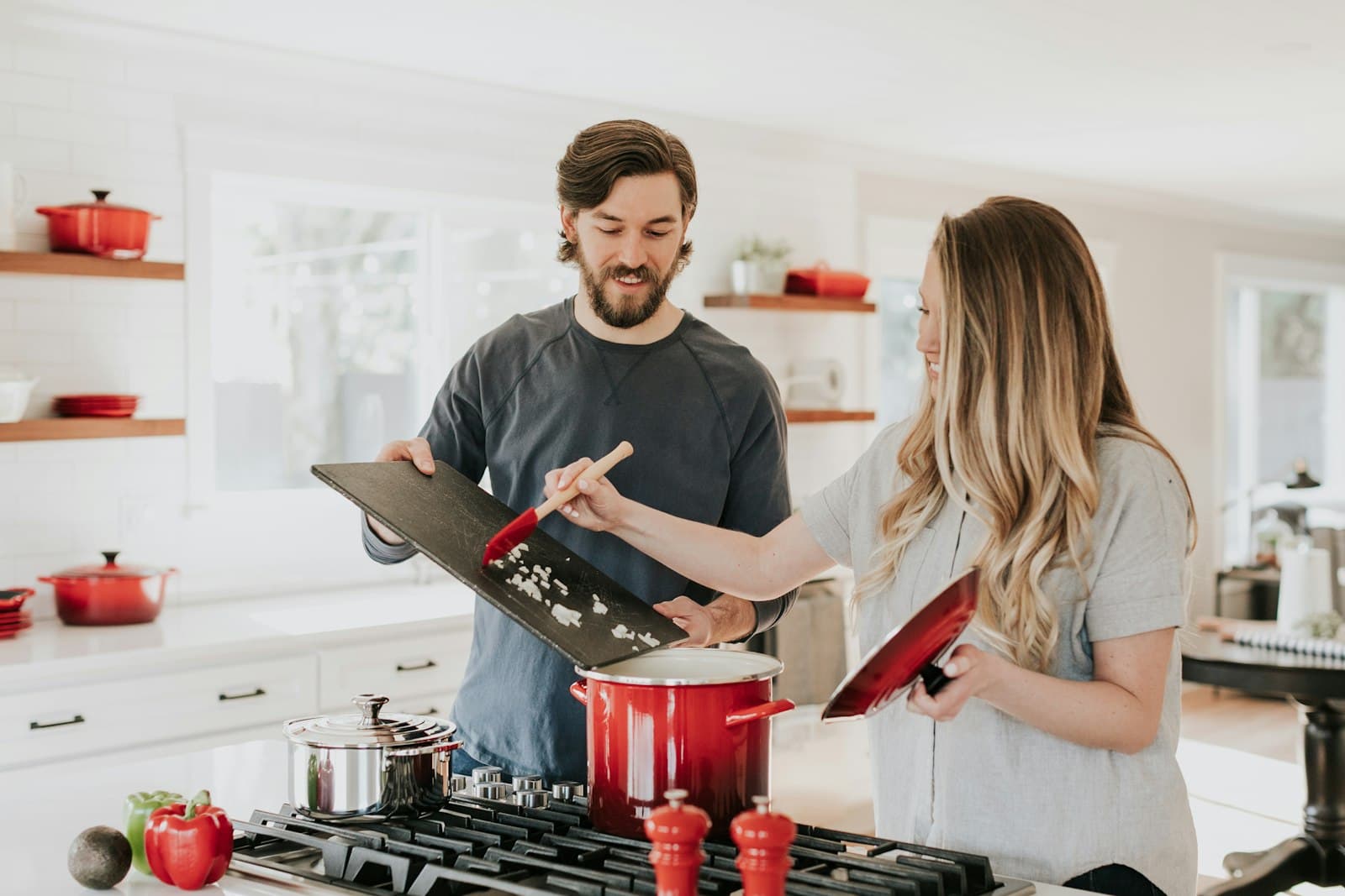 A family enjoying a clean, bright kitchen at home